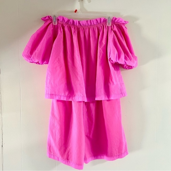 Amanda Uprichard Bree Off The Shoulder Romper in Shocking Pink sz M - Picture 4 of 5